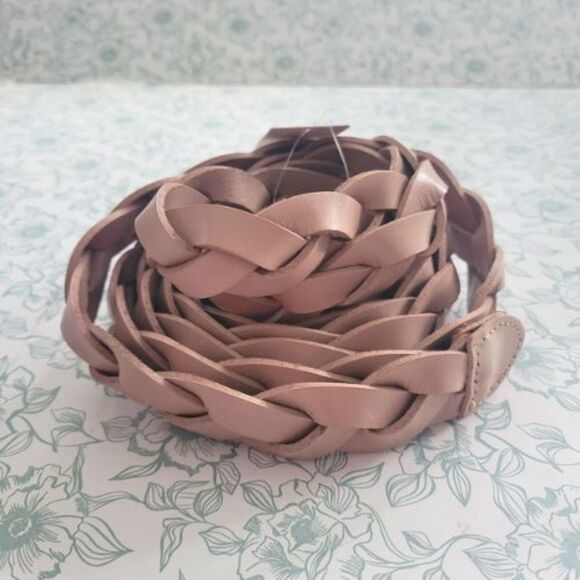 NWT Anthropologie Braided Leather Belt | Dusty Pink - Picture 3 of 4